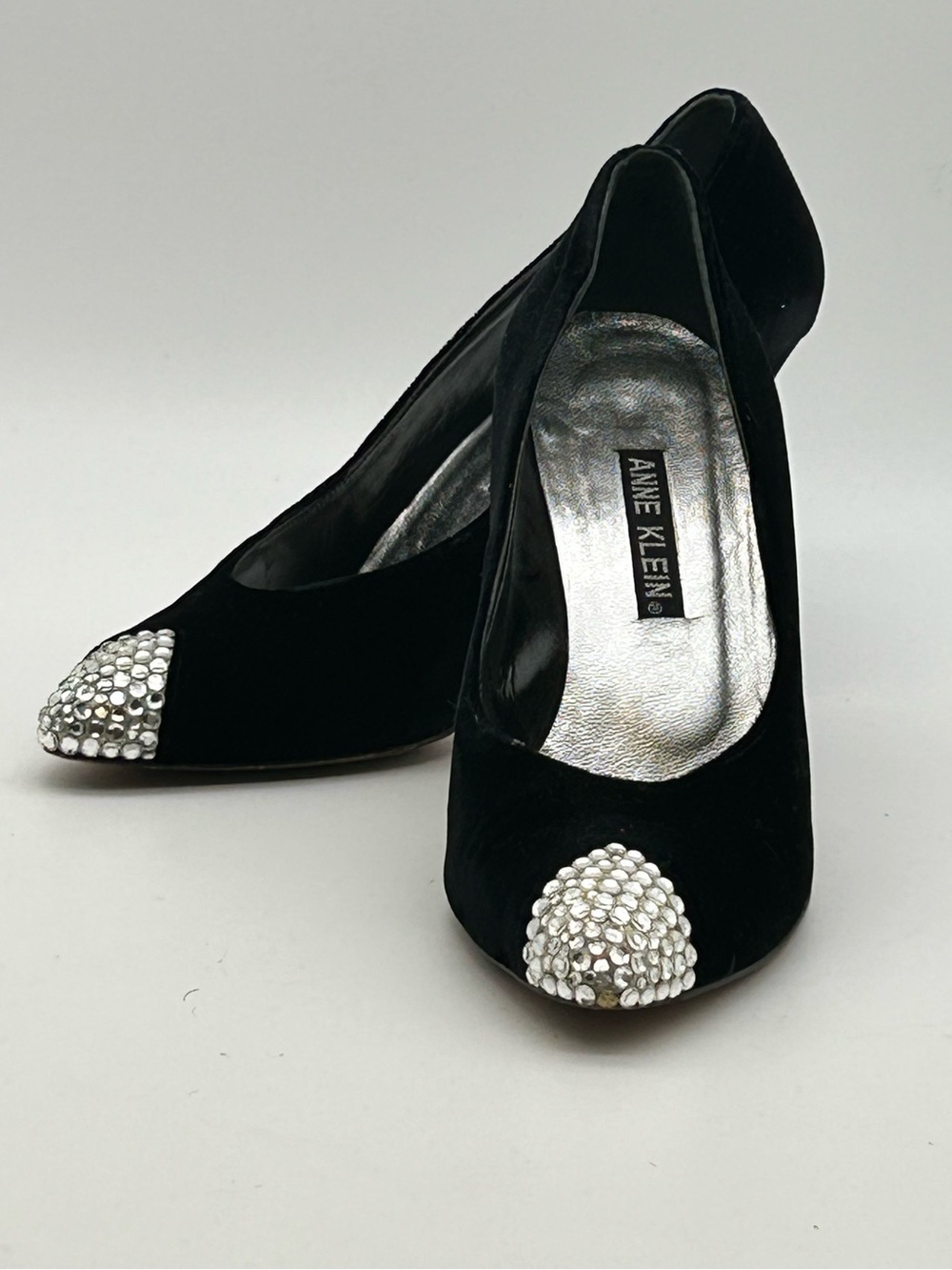 Vintage 80’s Anne Klein Black Velvet Pumps with Crystal Cap-Toe